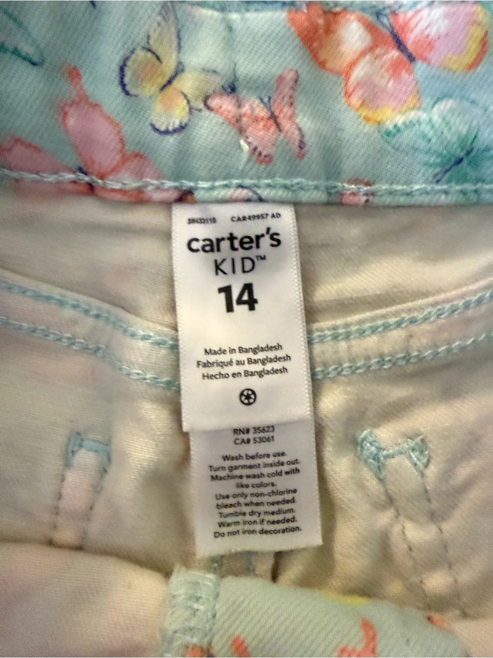Carter's Pastel Floral Denim-Style Shorts - Light Blue with Pink & Yellow